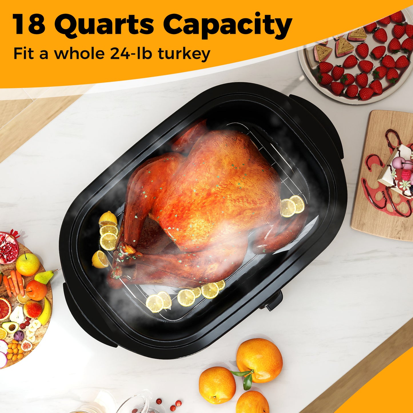 18QT Electric Roaster Oven with Self-Basting Lid Turkey Roaster with Removable Pan-Black