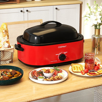 18QT Electric Roaster Oven with Self-Basting Lid Turkey Roaster with Removable Pan-Red