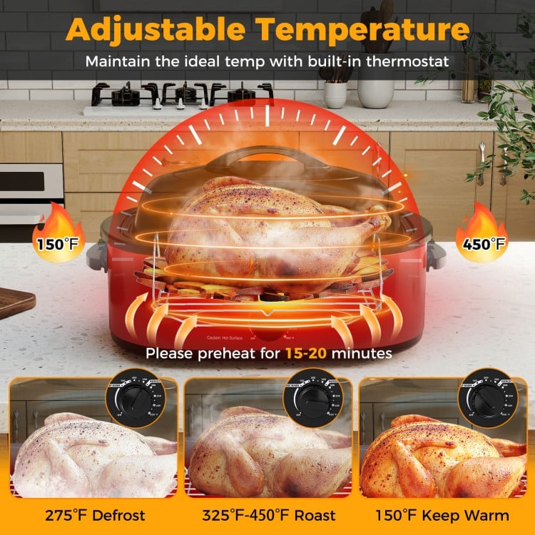 18QT Electric Roaster Oven with Self-Basting Lid Turkey Roaster with Removable Pan-Red