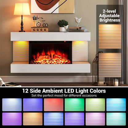18/36 Inch 3-Sided Wall Mounted Electric Fireplace with 32/50 Inch Wide Floating Mantle-32 Inch