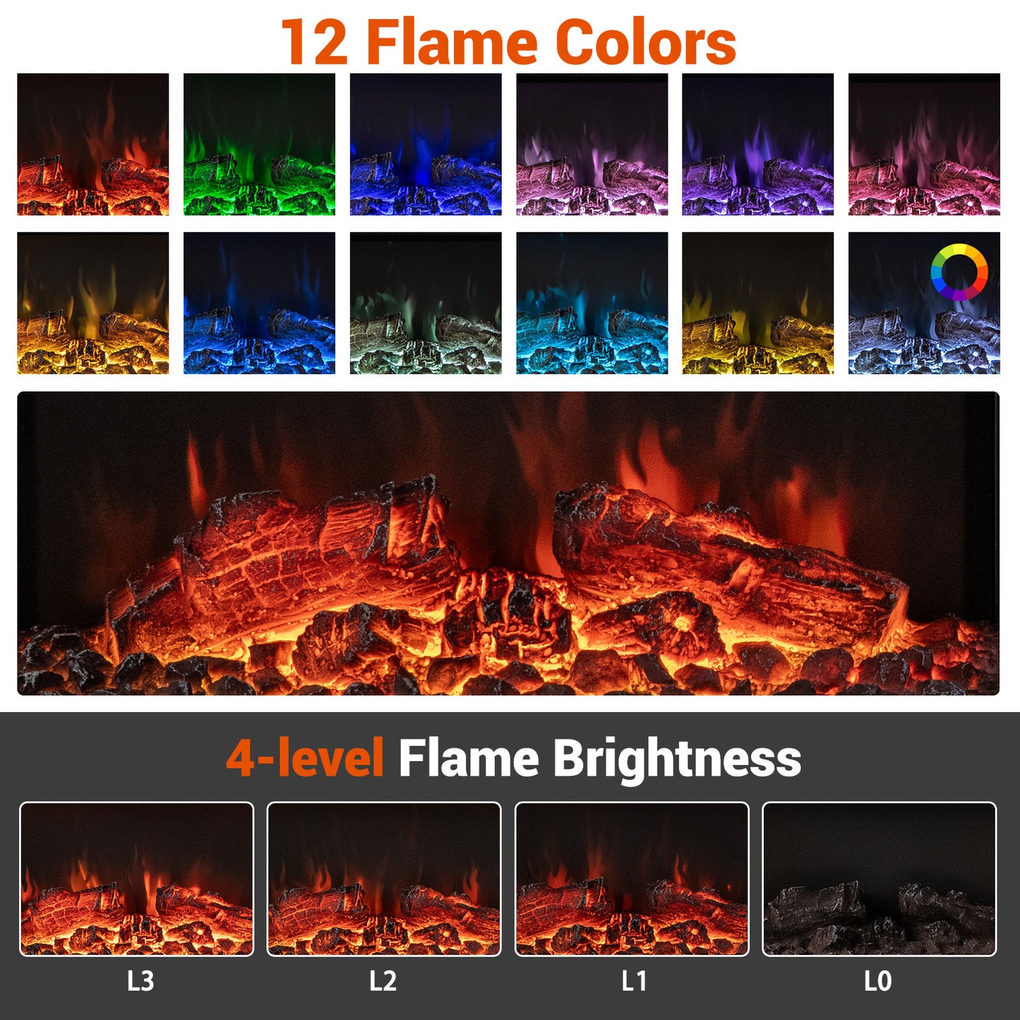 18/36 Inch 3-Sided Wall Mounted Electric Fireplace with 32/50 Inch Wide Floating Mantle-32 Inch