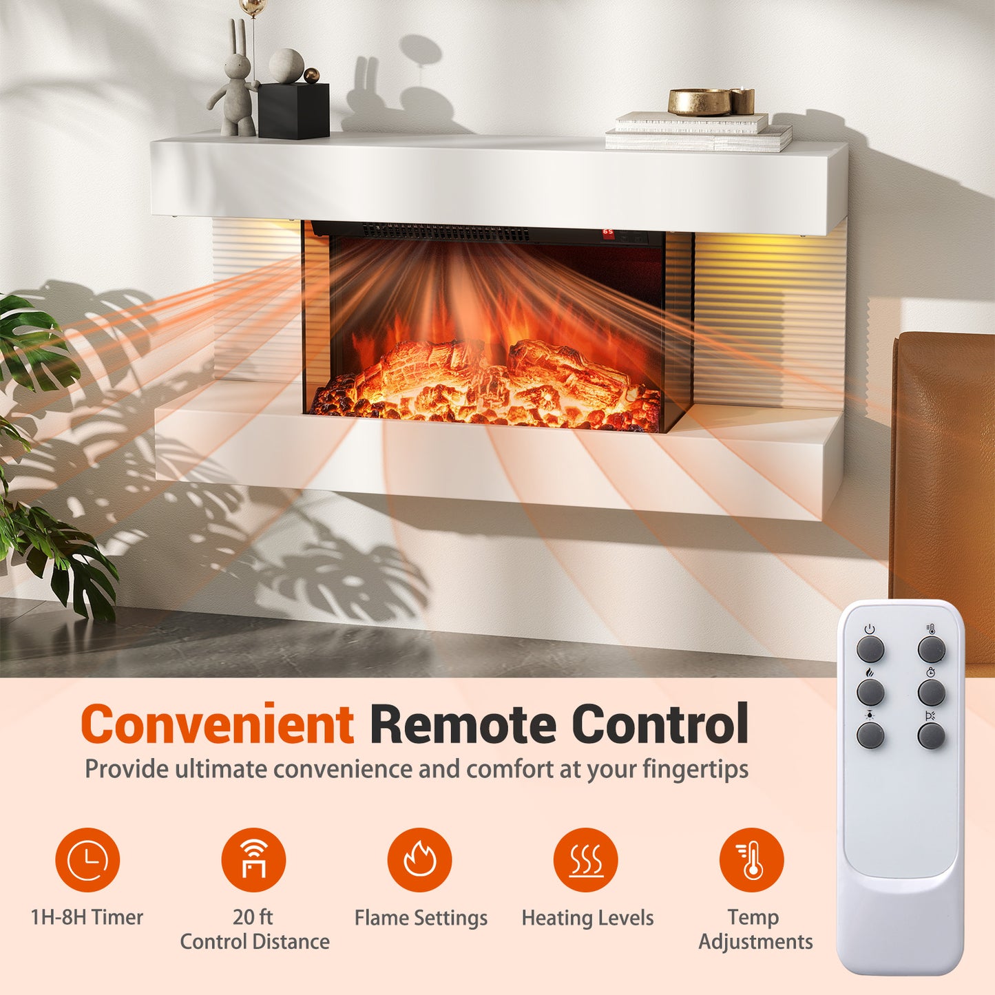 18/36 Inch 3-Sided Wall Mounted Electric Fireplace with 32/50 Inch Wide Floating Mantle-32 Inch