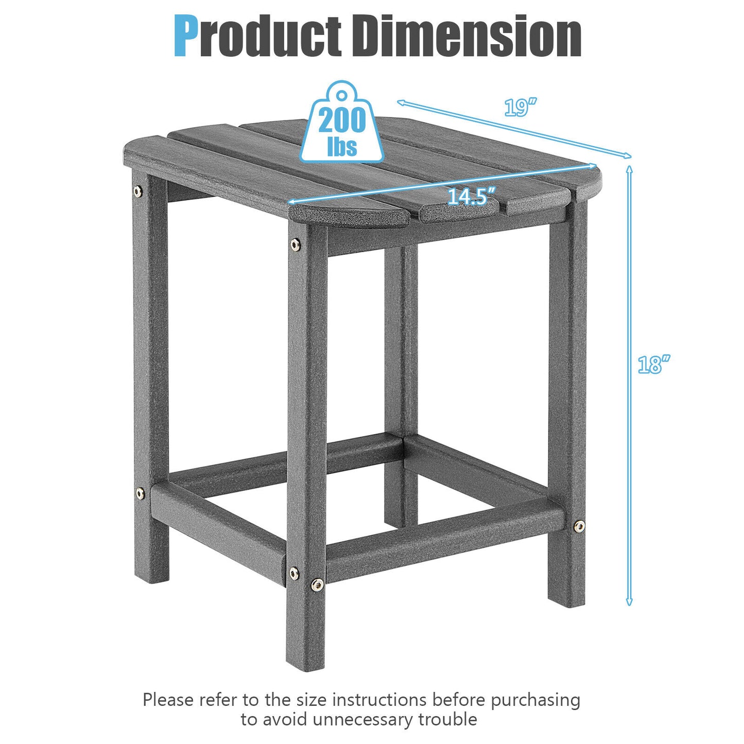 18 Inch Weather Resistant Side Table for Garden Yard Patio