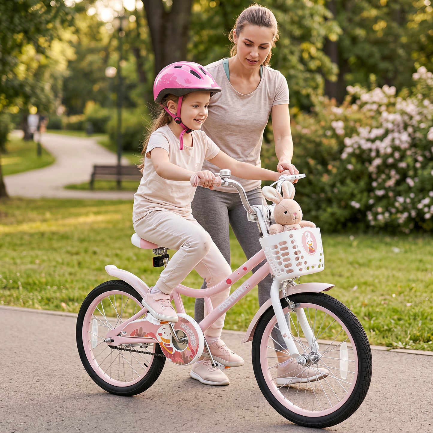 18 Inch Kids Bike with Training Wheels and Front Basket