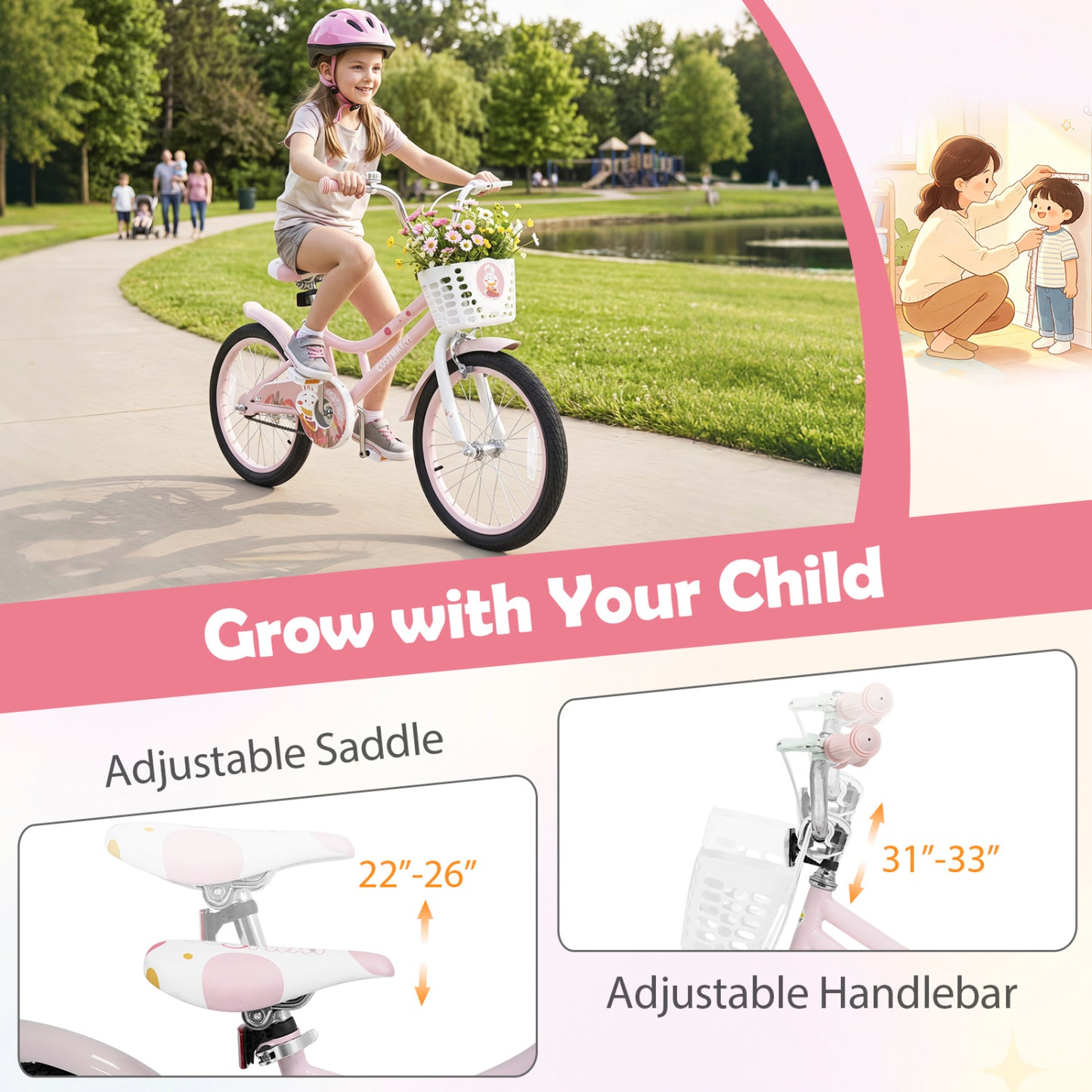 18 Inch Kids Bike with Training Wheels and Front Basket