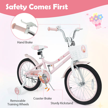 18 Inch Kids Bike with Training Wheels and Front Basket