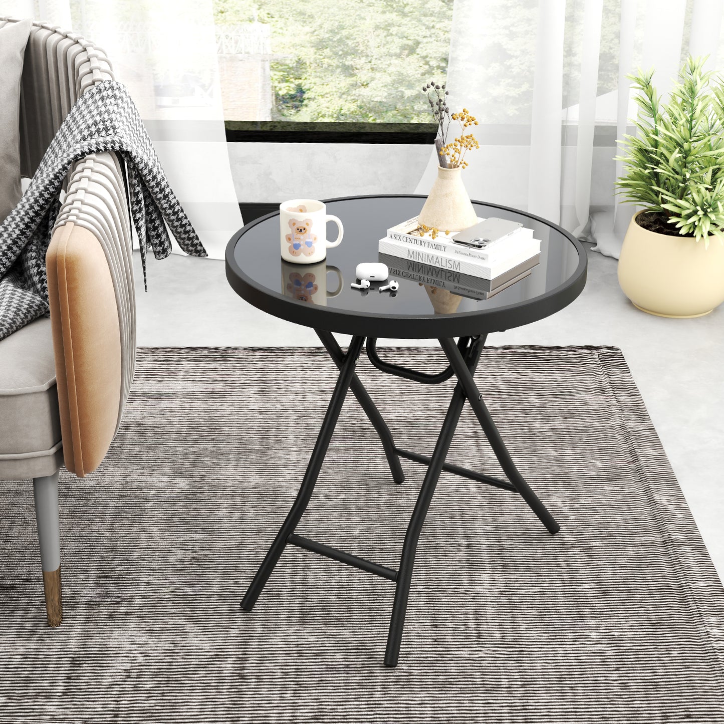 18 Inch Folding Side Table Patio Round Compact Coffee Table