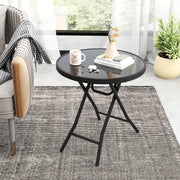 18 Inch Folding Side Table Patio Round Compact Coffee Table-Black