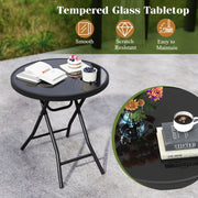 18 Inch Folding Side Table Patio Round Compact Coffee Table-Black