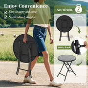 18 Inch Folding Side Table Patio Round Compact Coffee Table-Black