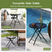 18 Inch Folding Side Table Patio Round Compact Coffee Table-Black