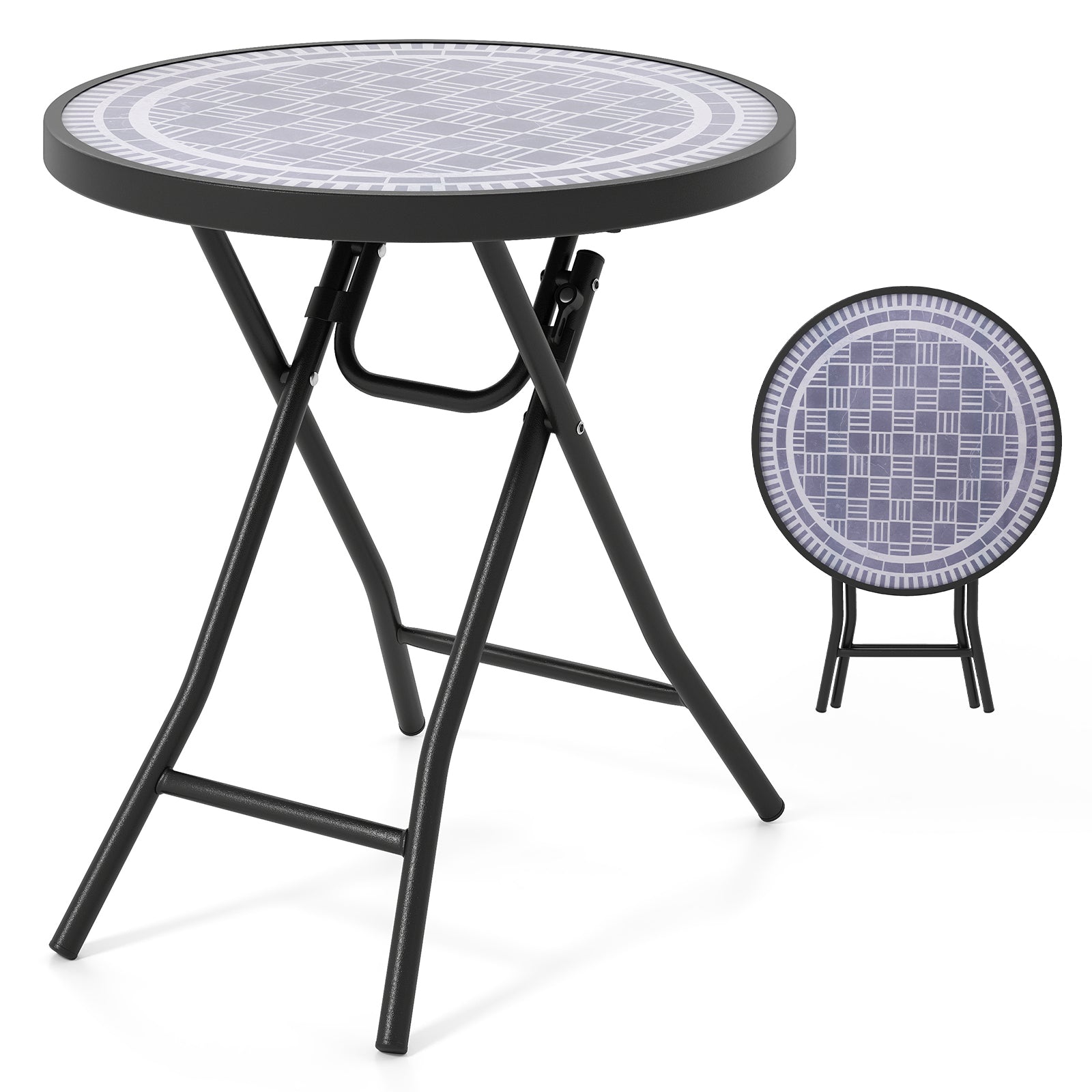 18 Inch Folding Side Table Patio Round Compact Coffee Table-Black - Gray