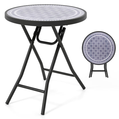 18 Inch Folding Side Table Patio Round Compact Coffee Table-Black - Gray