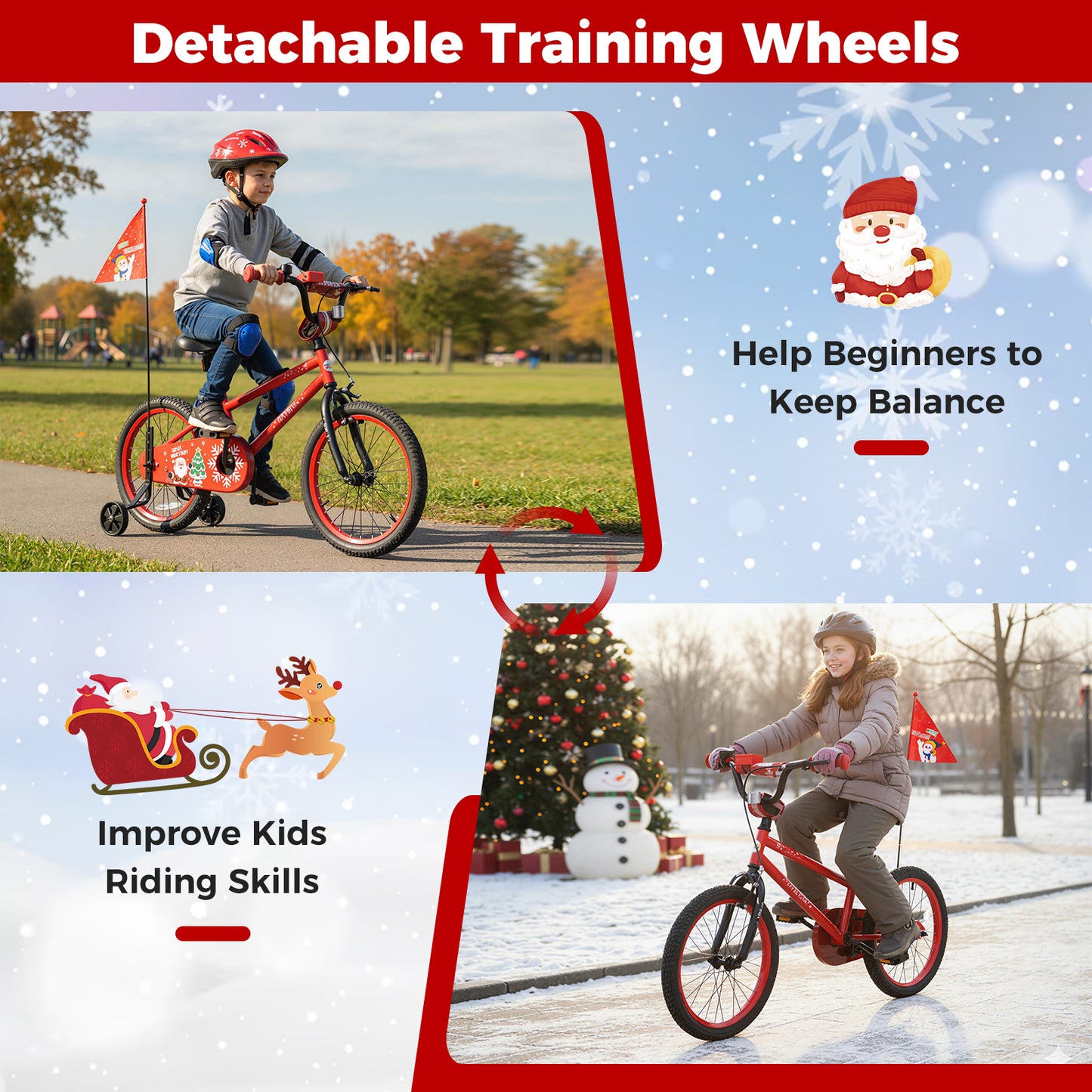 Kids Bike 12-18 Inch with Training Wheels & Christmas Music