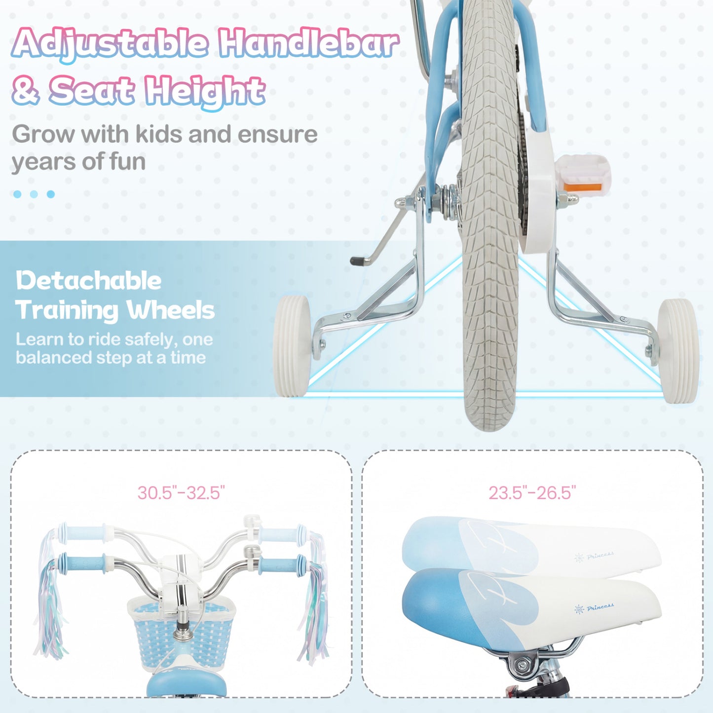 Kids Bike 12-20 Inch with Training Wheels & Basket