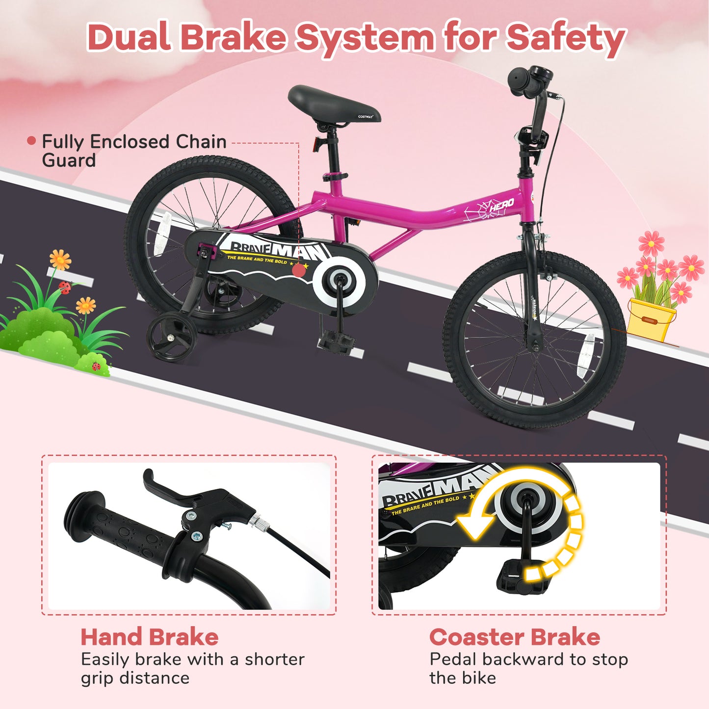 Kids Bike 14-Inch with Removable Training Wheels Pink