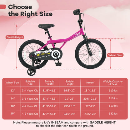 Kids Bike 14-Inch with Removable Training Wheels Pink