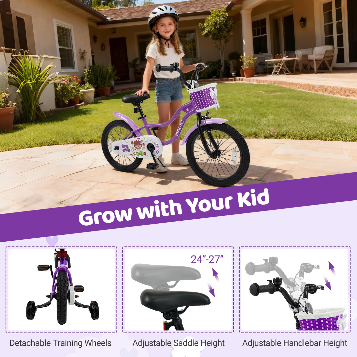 Kids Bike with Training Wheels 12-18 Inch - Purple