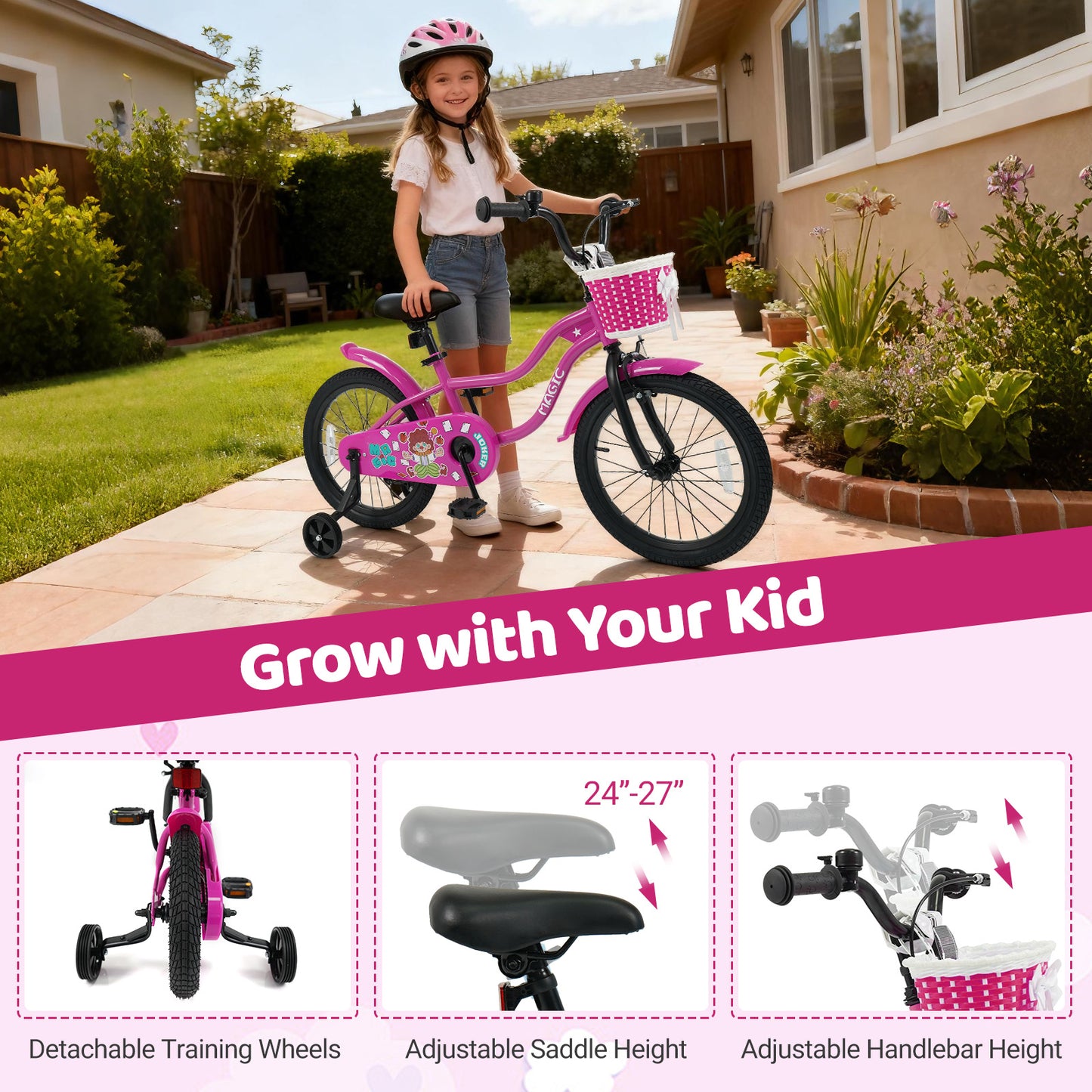 Kids Bike with Training Wheels 12-18 Inch - Magic Rose