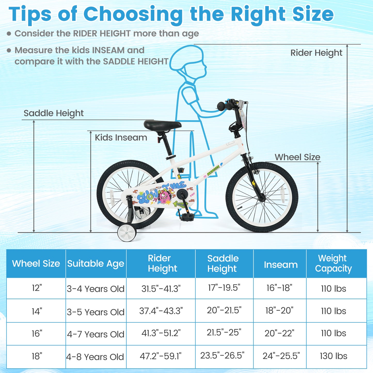 Kids Bike with Training Wheels 12-18 Inch White