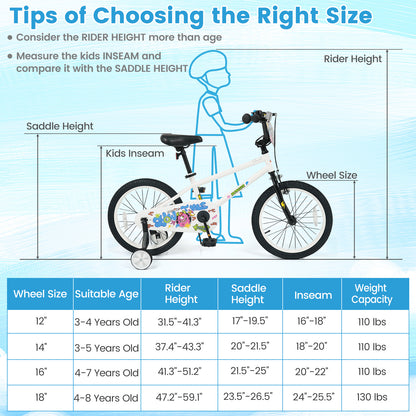 Kids Bike with Training Wheels 12-18 Inch White