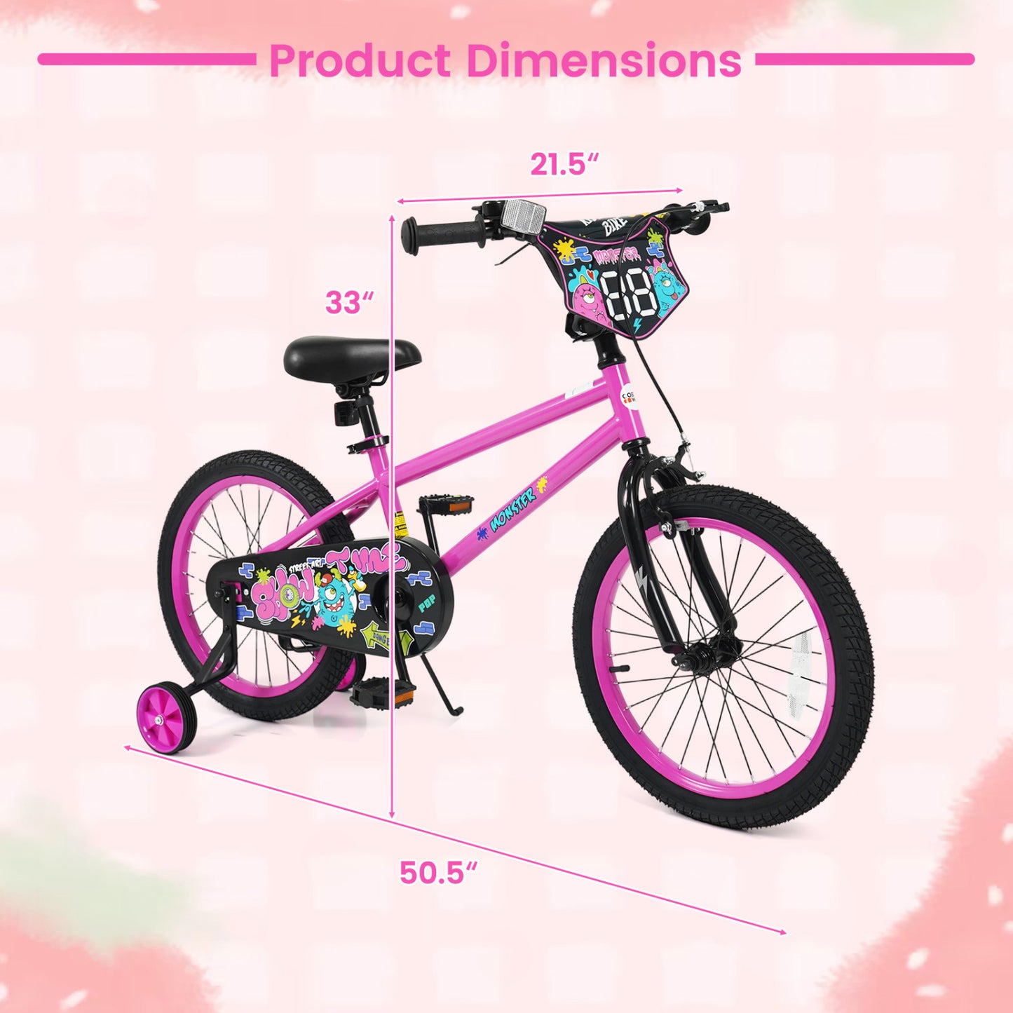 Kids Bike with Training Wheels 12-18 Inch Pink