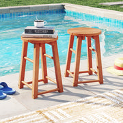 18-Inch Outdoor Wood Bar Stools Set of 2 with Round Seat and Footrest