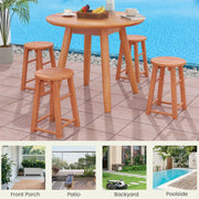 18-Inch Outdoor Wood Bar Stools Set of 2 with Round Seat and Footrest