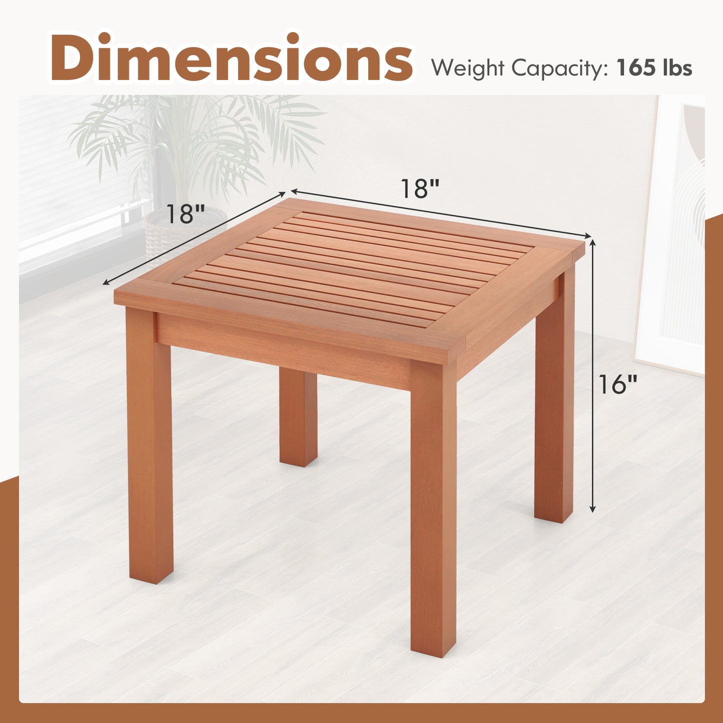 18 Inch Square End Outdoor Adirondack Side Table with Slatted Tabletop