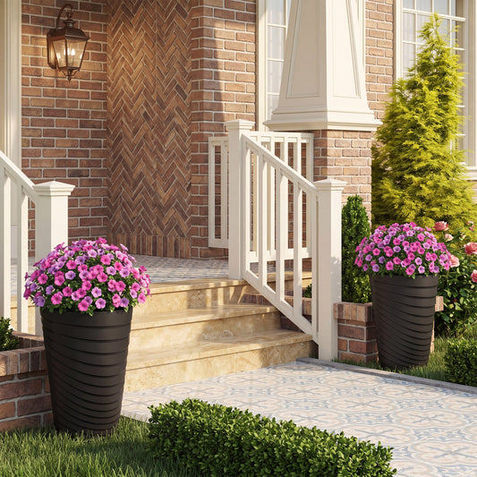 18-Inch Tall Planter Pot Set of 2 with Drainage and Handles