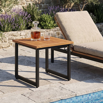 18 Inches Square Acacia Wood Patio Side Table Outdoor End Table with Slatted Top