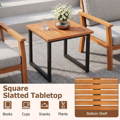 18 Inches Square Acacia Wood Patio Side Table Outdoor End Table with Slatted Top