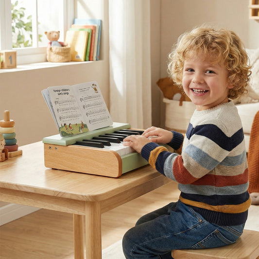 18-Key Wooden Piano for Kids with Music Stand