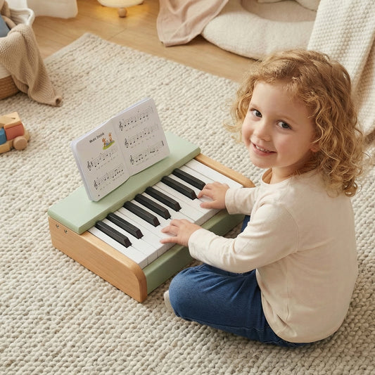 18-Key Wooden Piano for Kids with Music Stand