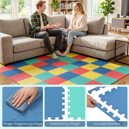 Interlocking EVA Foam Floor Tiles 18-Pack with Borders
