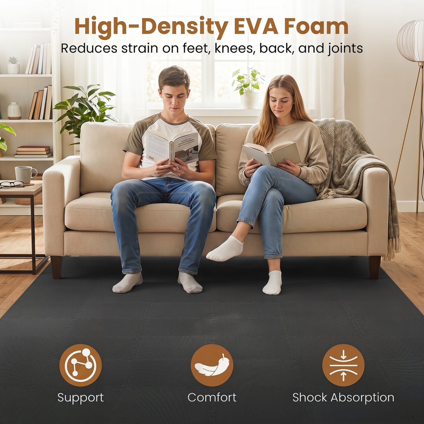 Interlocking EVA Foam Floor Tiles 18-Pack with Borders