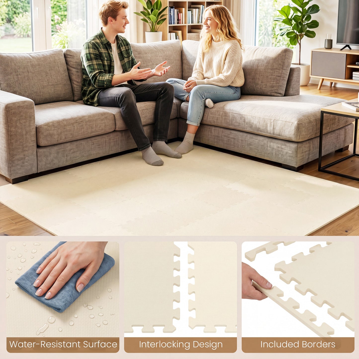 Interlocking EVA Foam Floor Tiles 18-Pack with Borders