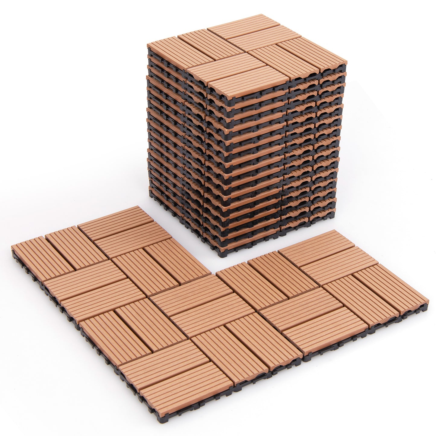 18 Pieces 12 x 12 Inch All Weather Interlocking Deck Tiles