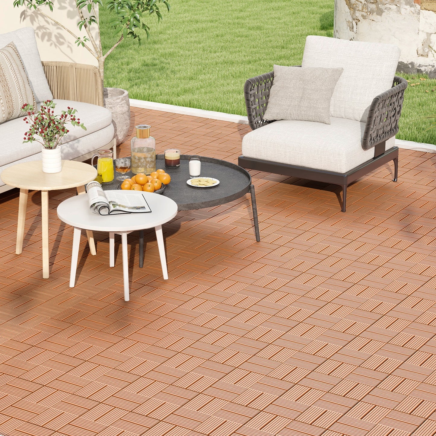 18 Pieces 12 x 12 Inch All Weather Interlocking Deck Tiles