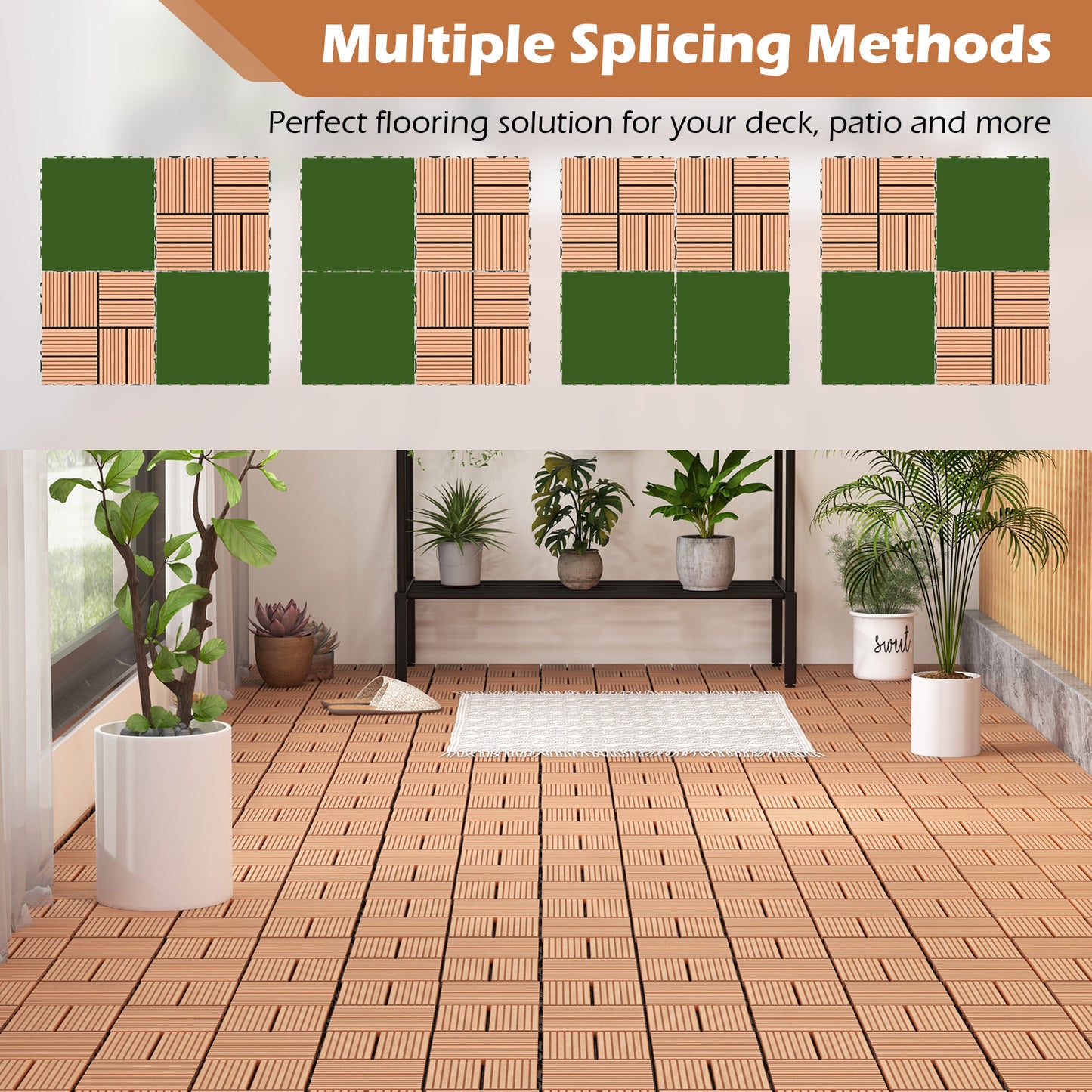 18 Pieces 12 x 12 Inch All Weather Interlocking Deck Tiles