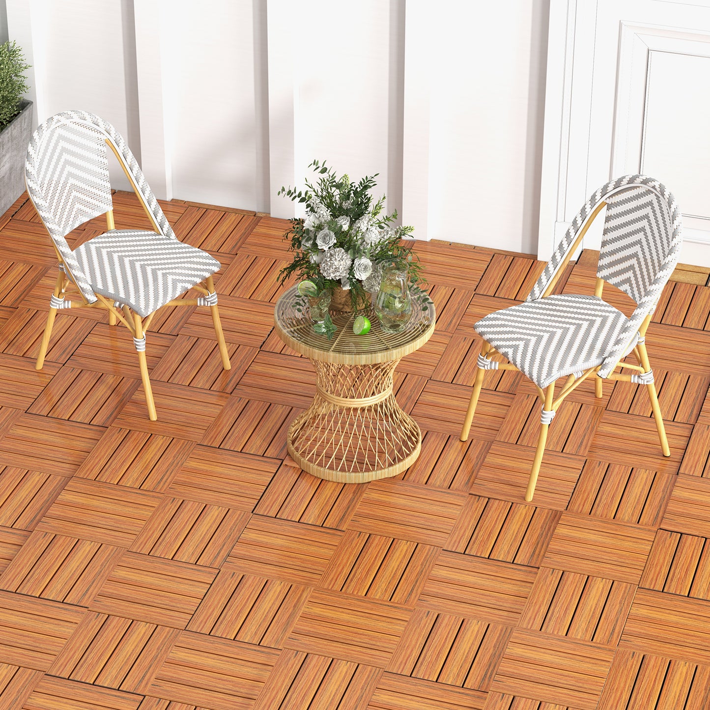 18 Pieces 12 x 12 Inch Interlocking Deck Tiles for 1.7„é° Total Splicing Area-Brown