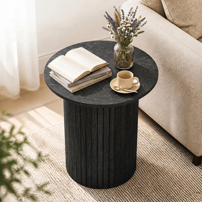 18" Round Fluted Side Table with Pedestal Drum Base