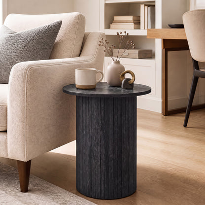 18" Round Fluted Side Table with Pedestal Drum Base