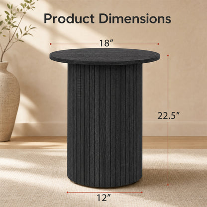 18" Round Fluted Side Table with Pedestal Drum Base