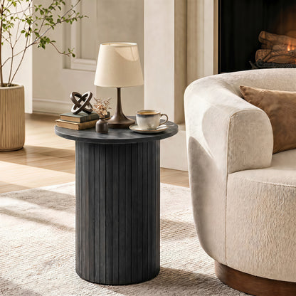 18" Round Fluted Side Table with Pedestal Drum Base
