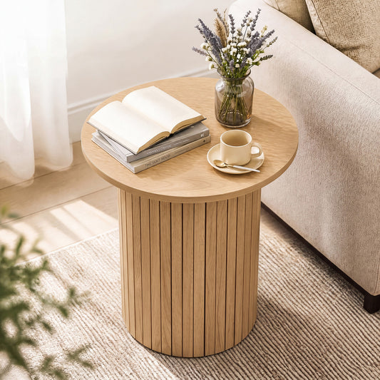 18" Round Fluted Side Table with Pedestal Drum Base
