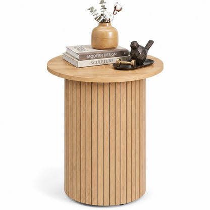 18" Round Fluted Side Table with Pedestal Drum Base