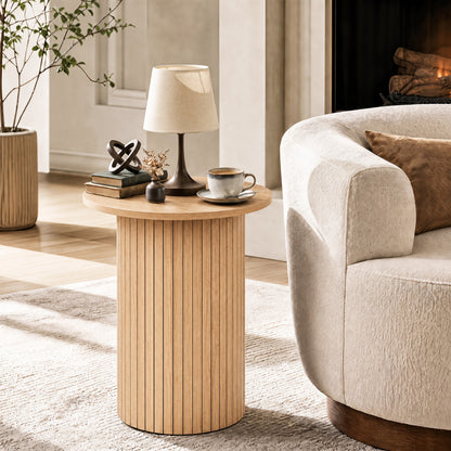 18" Round Fluted Side Table with Pedestal Drum Base