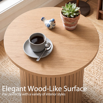 18" Round Fluted Side Table with Pedestal Drum Base