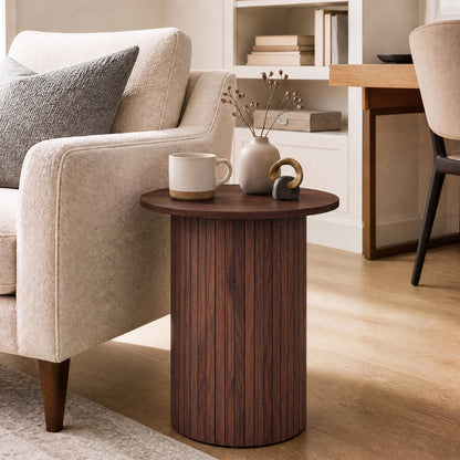 18" Round Fluted Side Table with Pedestal Drum Base